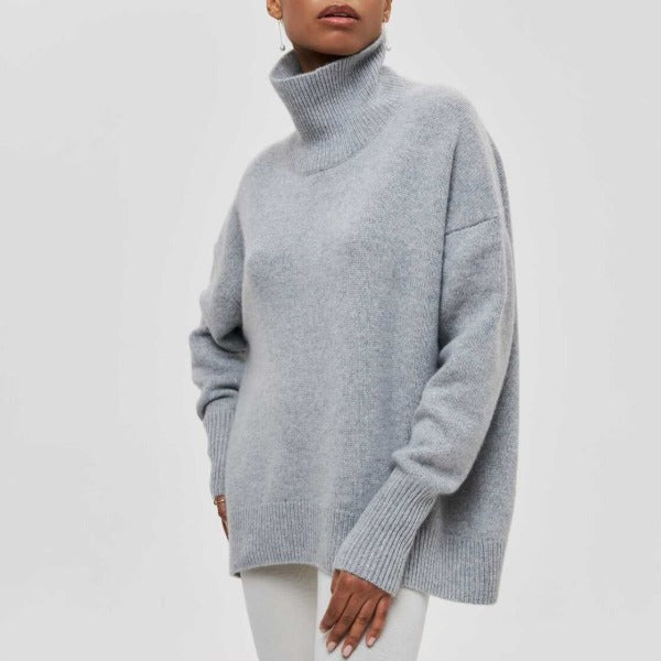 Blauer Strick-Rollkragenpullover Damen – Mila