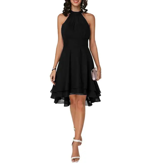 Martina - Dunkelgrünes Chiffon-Halterkleid