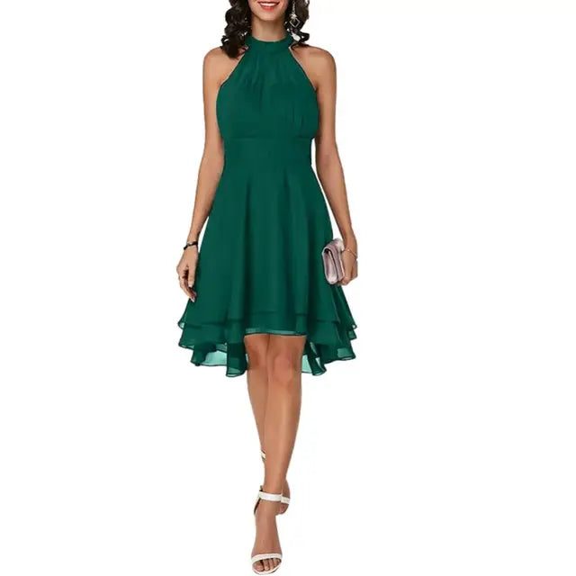 Martina - Dunkelgrünes Chiffon-Halterkleid