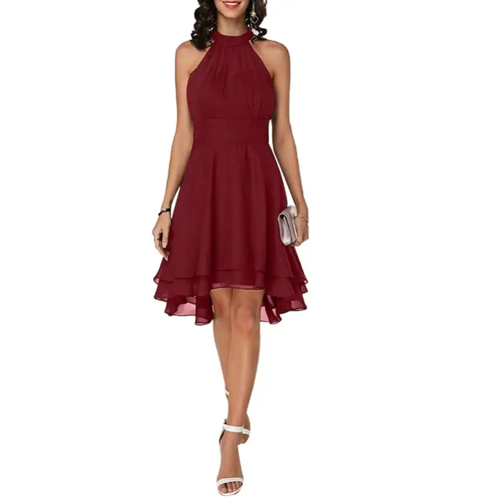 Martina - Dunkelgrünes Chiffon-Halterkleid