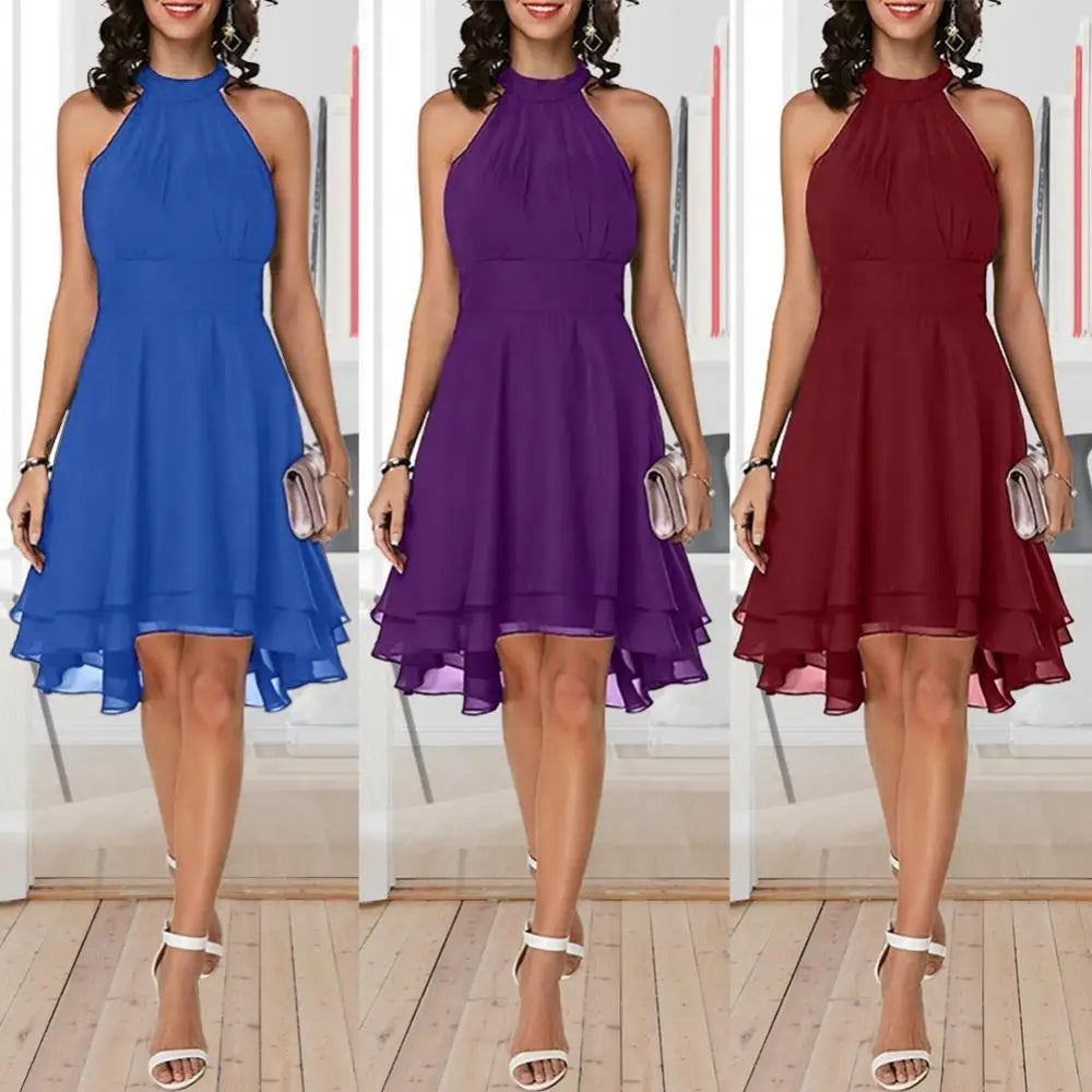 Martina - Dunkelgrünes Chiffon-Halterkleid