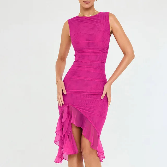 Olivgrüne Midi Kleid mit Rüschen - Rozz