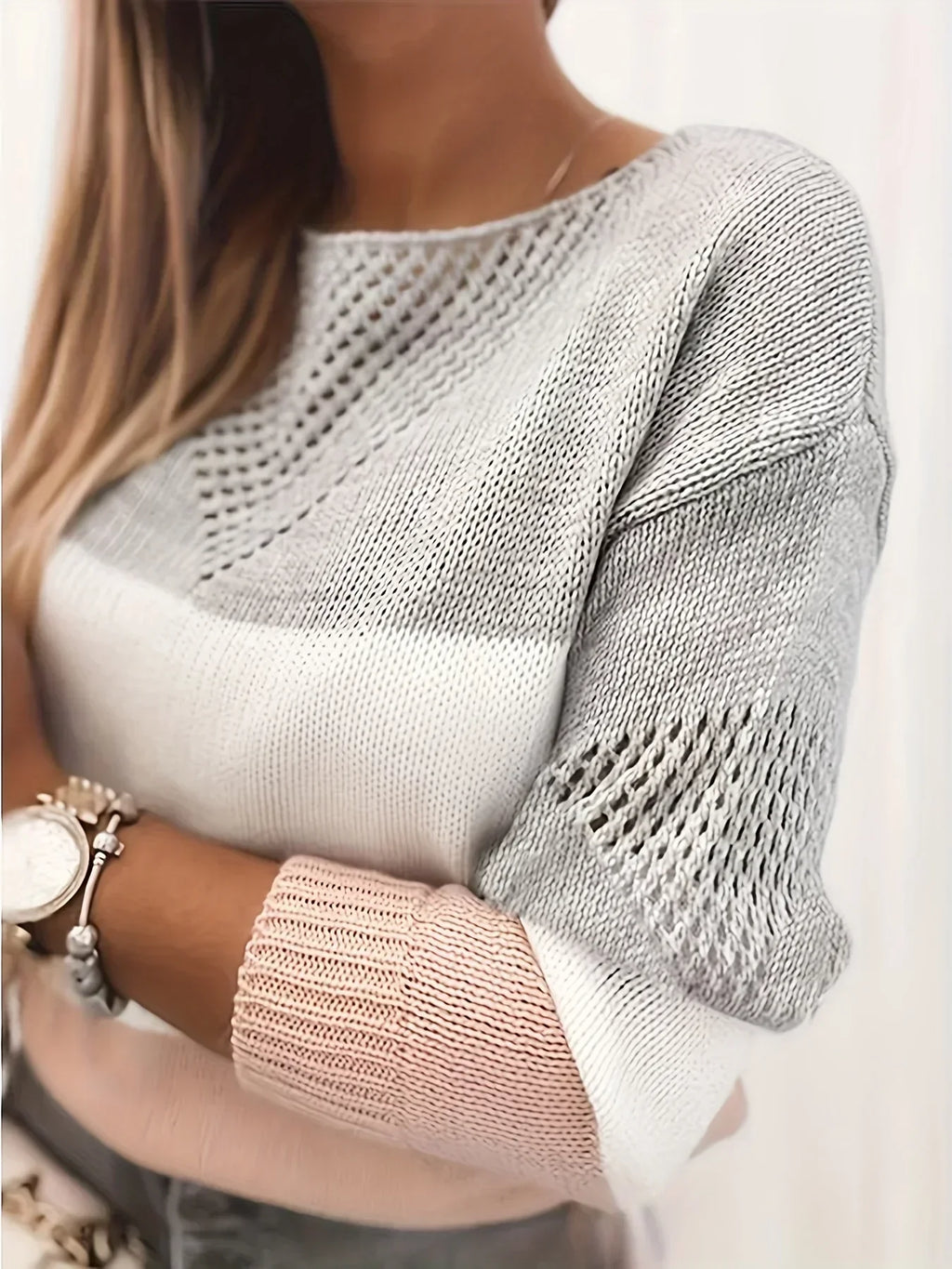 Strickpullover Grau Weiß Rosa - Elina