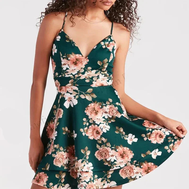 Alysson - Grünes Blumenmuster-Cocktailkleid