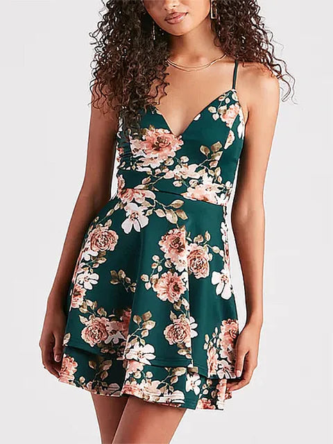 Alysson - Grünes Blumenmuster-Cocktailkleid