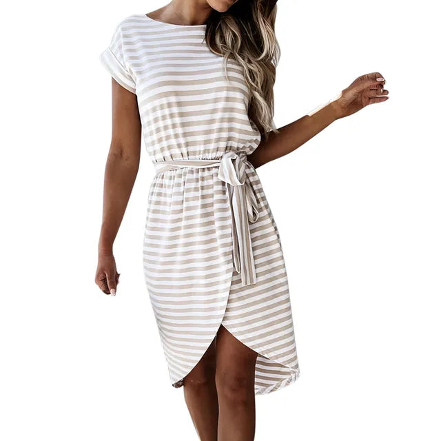 Khaki Gestreiftes Kleid Nora