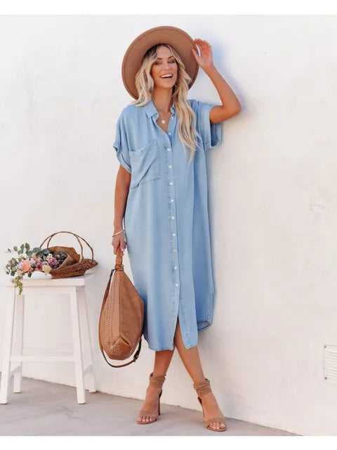 Blaue Lockere Denim-Shirtkleid - Jaylynn