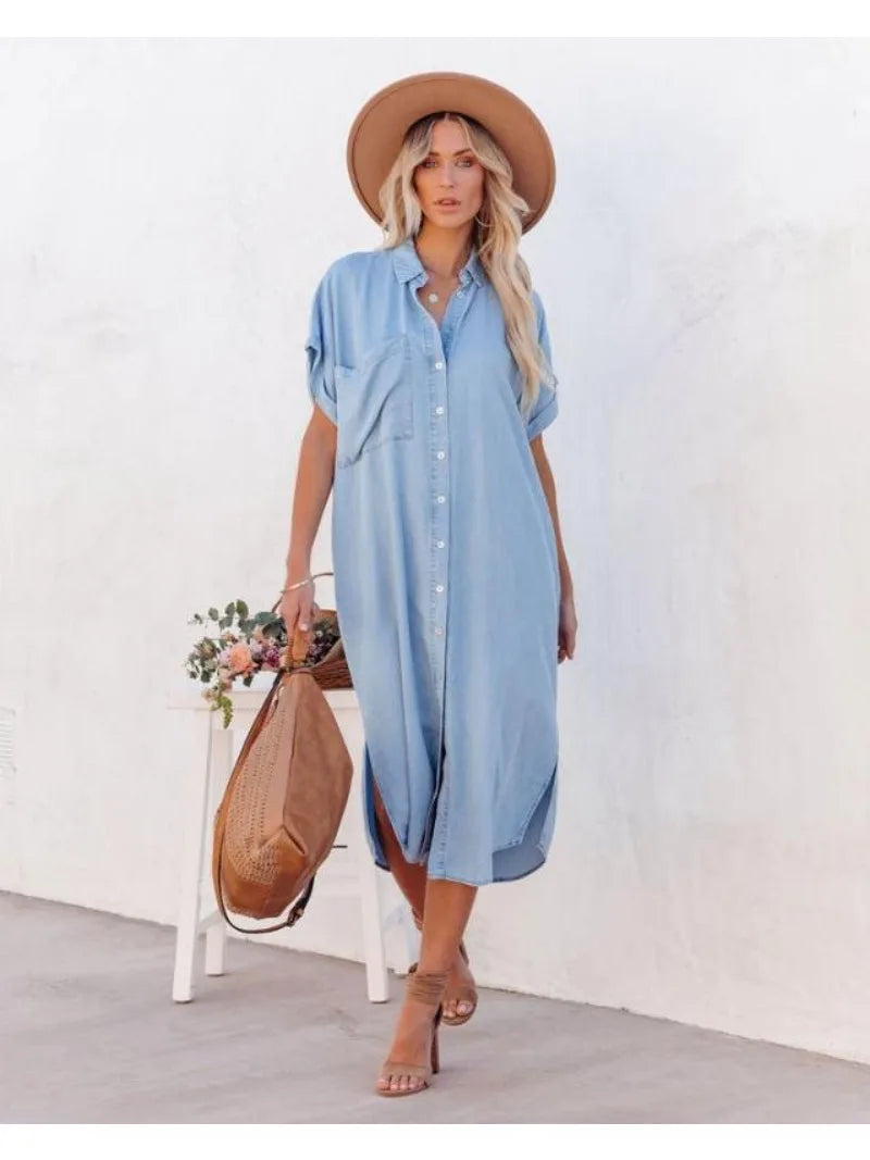 Blaue Lockere Denim-Shirtkleid - Jaylynn