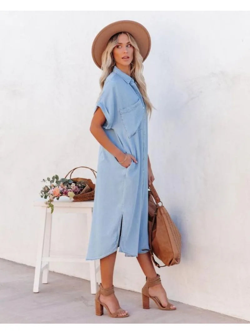 Blaue Lockere Denim-Shirtkleid - Jaylynn