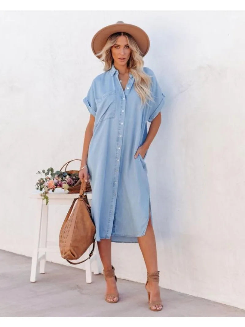 Blaue Lockere Denim-Shirtkleid - Jaylynn