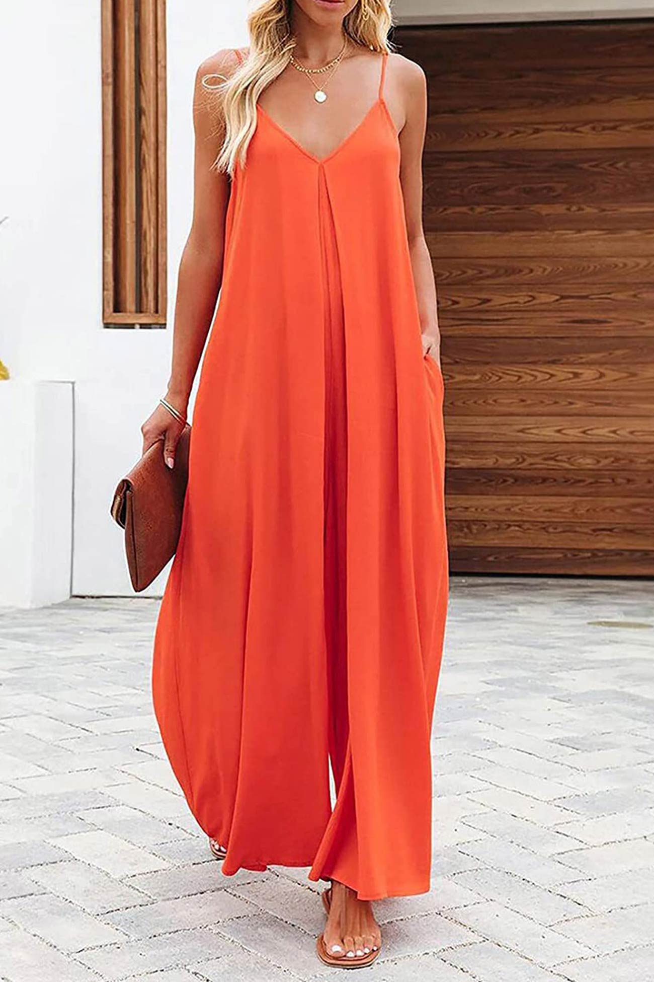 Oranger Jumpsuit mit Weitem Bein – Lena