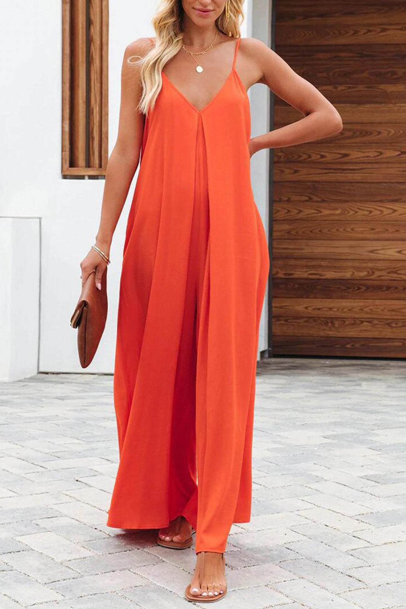 Oranger Jumpsuit mit Weitem Bein – Lena