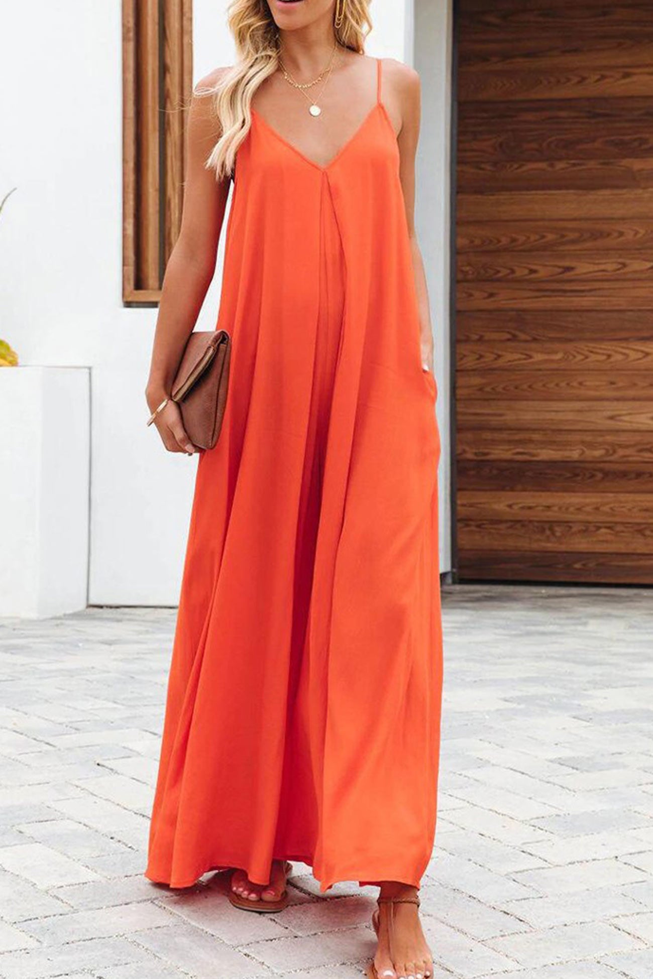 Oranger Jumpsuit mit Weitem Bein – Lena