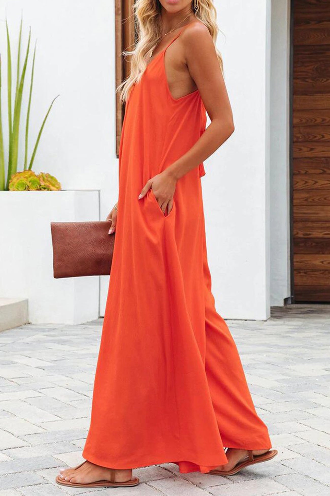 Oranger Jumpsuit mit Weitem Bein – Lena