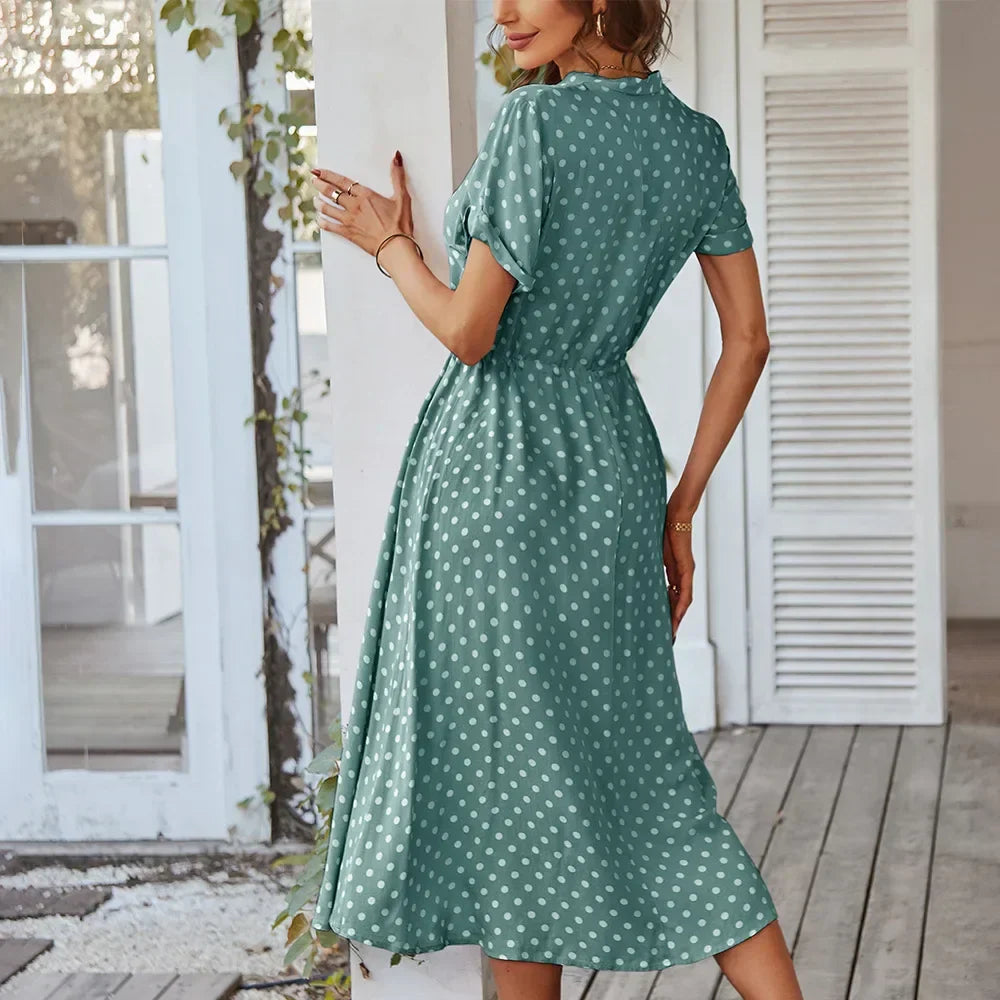 Groene Hemdkraag Elegante Jurk - Janette