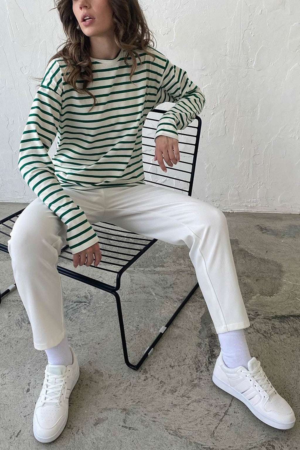 Grün Gestreiftes Baumwoll-T-Shirt - Femke