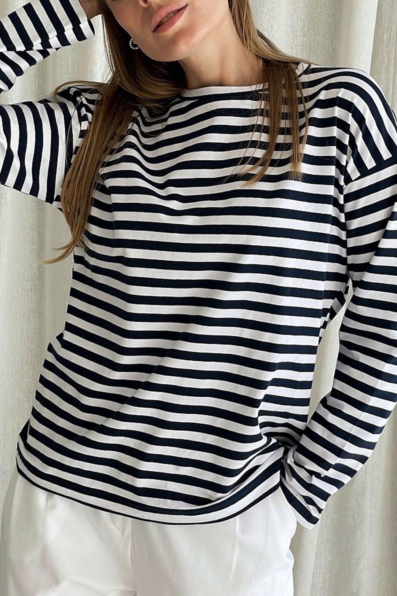 Grün Gestreiftes Baumwoll-T-Shirt - Femke