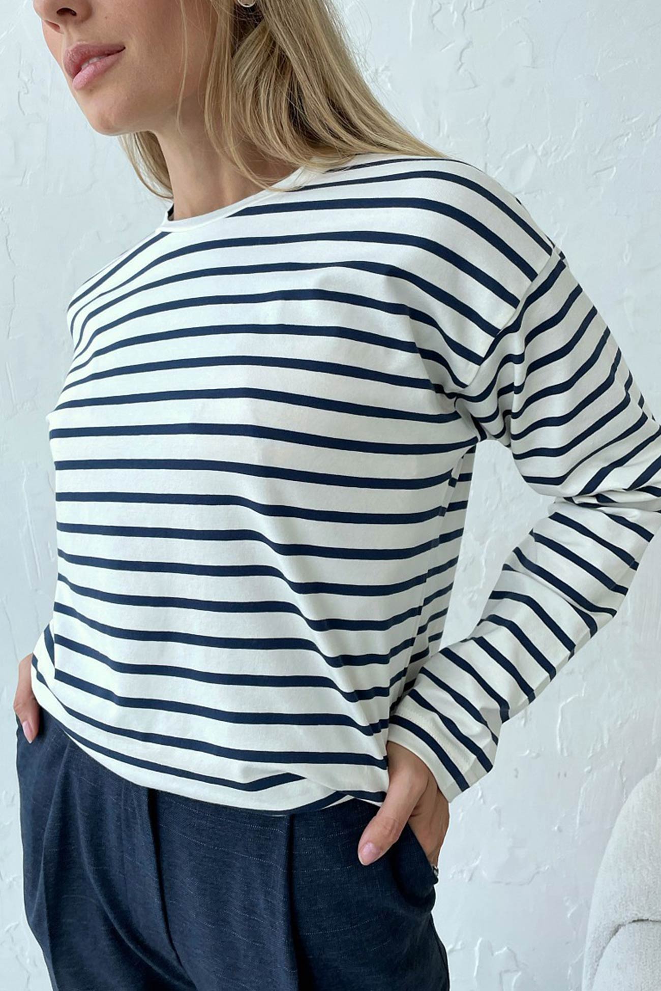 Grün Gestreiftes Baumwoll-T-Shirt - Femke