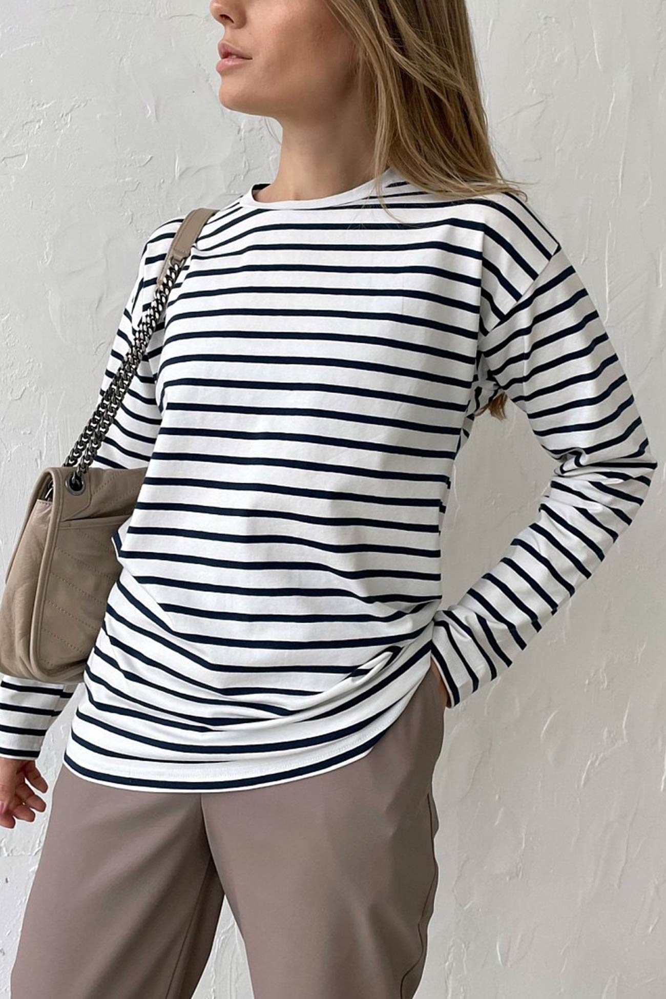 Grün Gestreiftes Baumwoll-T-Shirt - Femke