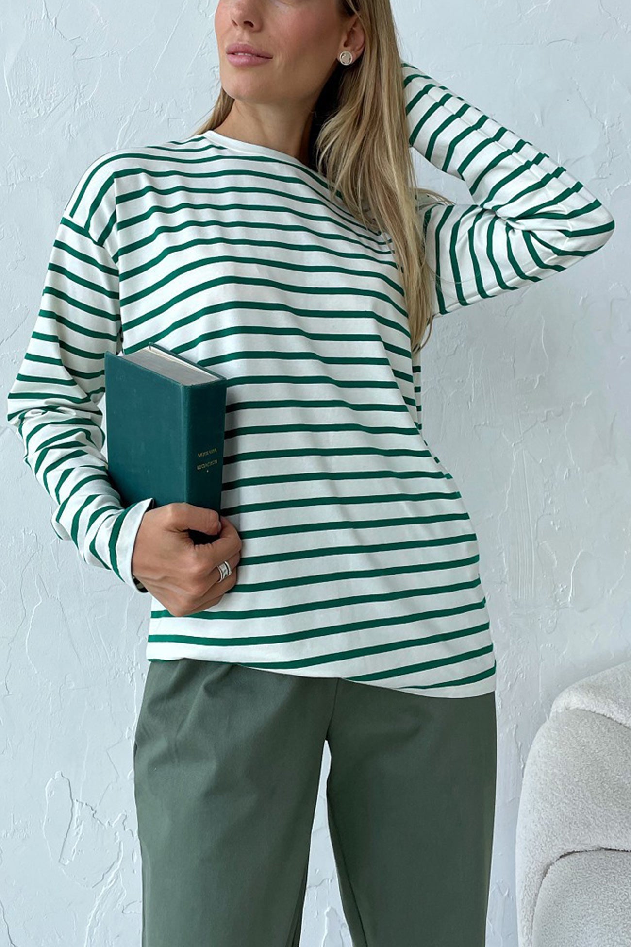 Grün Gestreiftes Baumwoll-T-Shirt - Femke