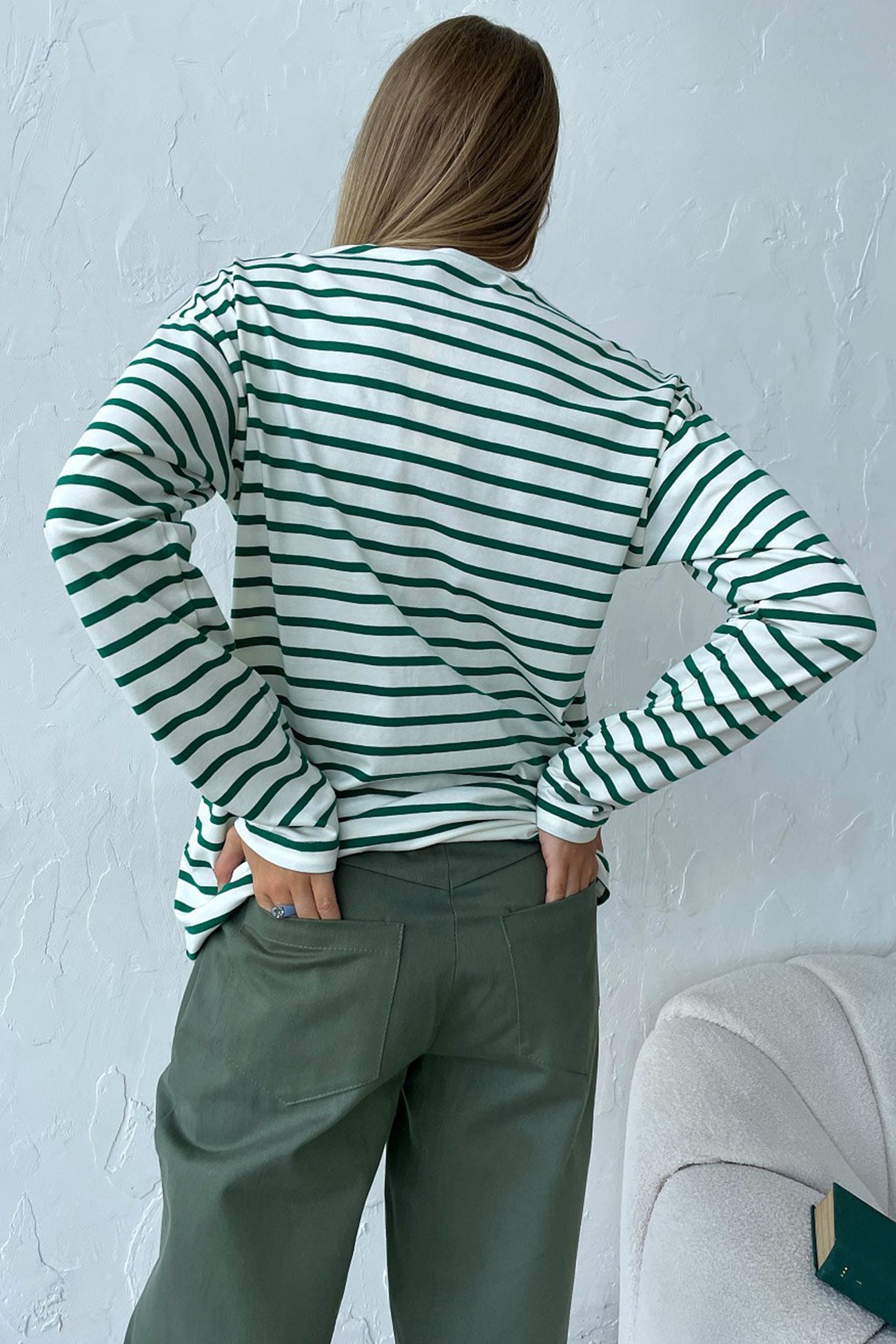 Grün Gestreiftes Baumwoll-T-Shirt - Femke