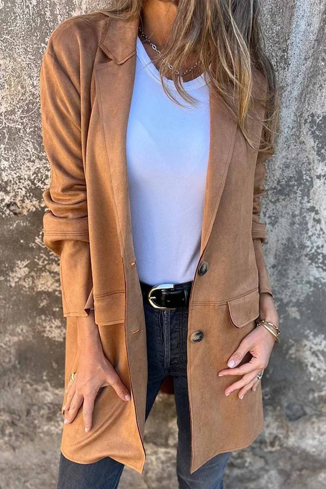 Braune Wildlederjacke mit Knöpfen - Liv