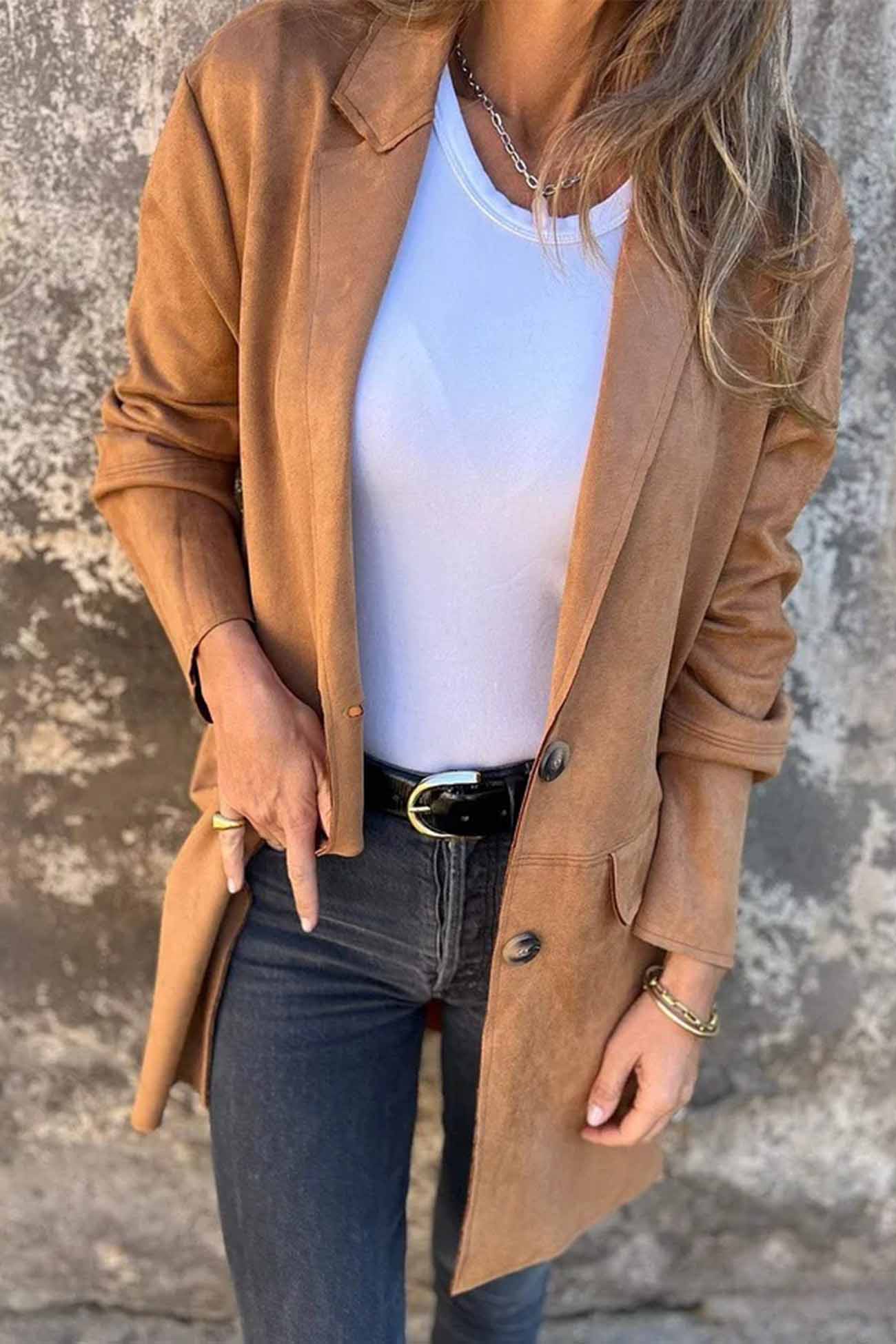 Braune Wildlederjacke mit Knöpfen - Liv