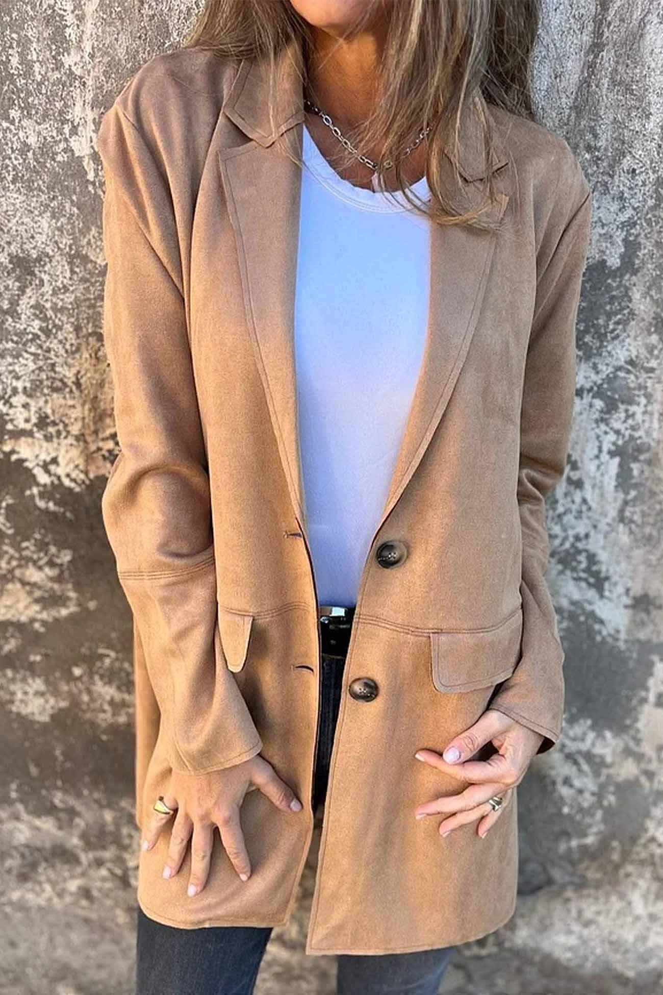 Braune Wildlederjacke mit Knöpfen - Liv