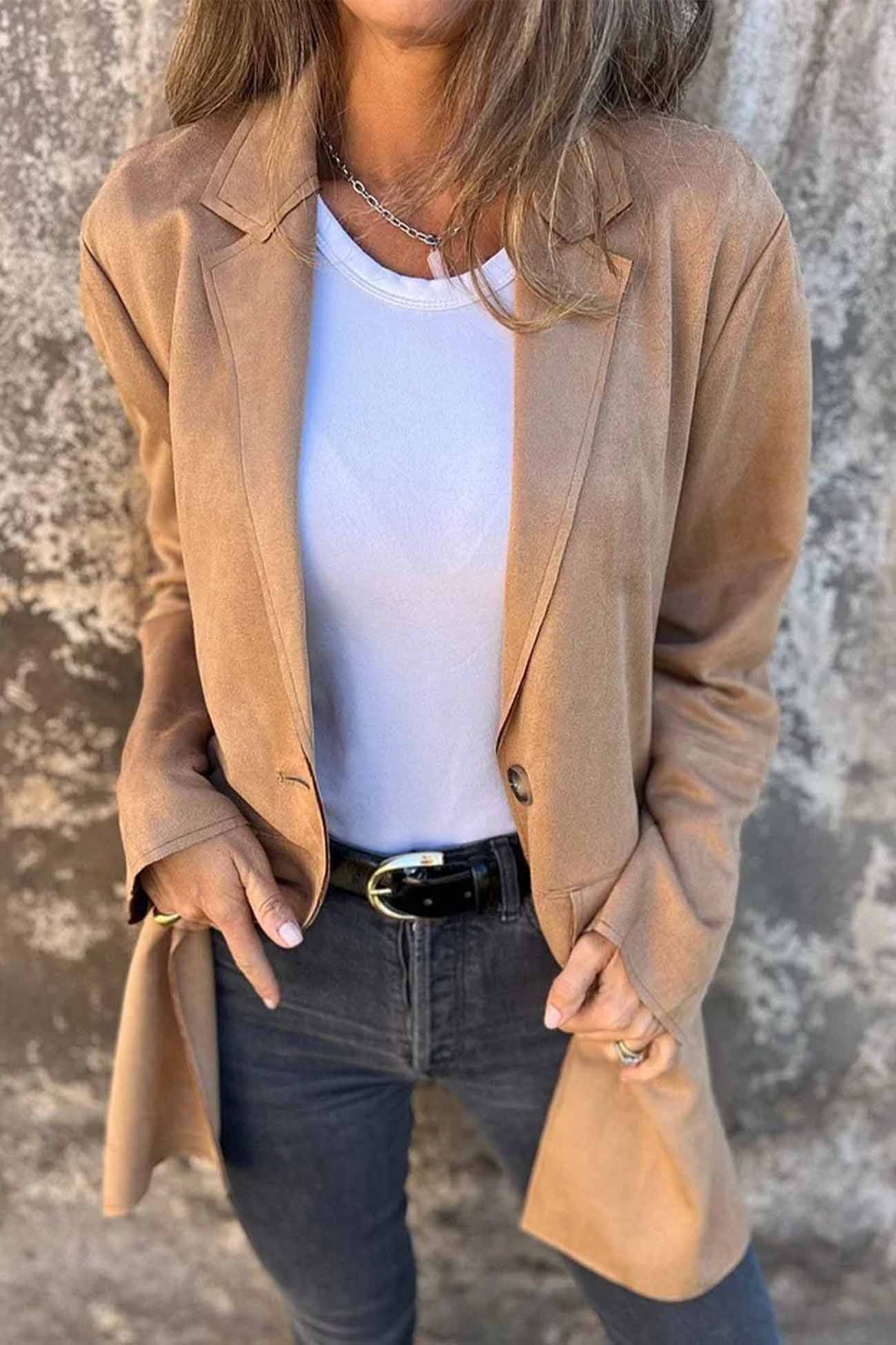 Braune Wildlederjacke mit Knöpfen - Liv