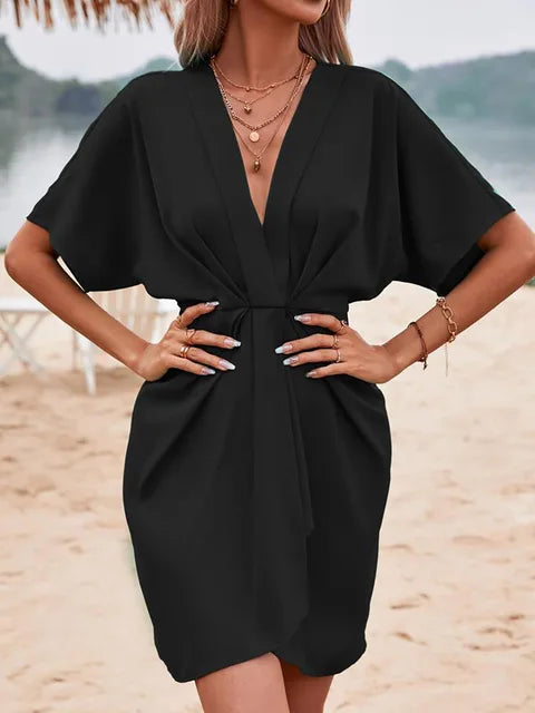Aprikosenfarbenes Freizeitkleid mit Knoten - Casey