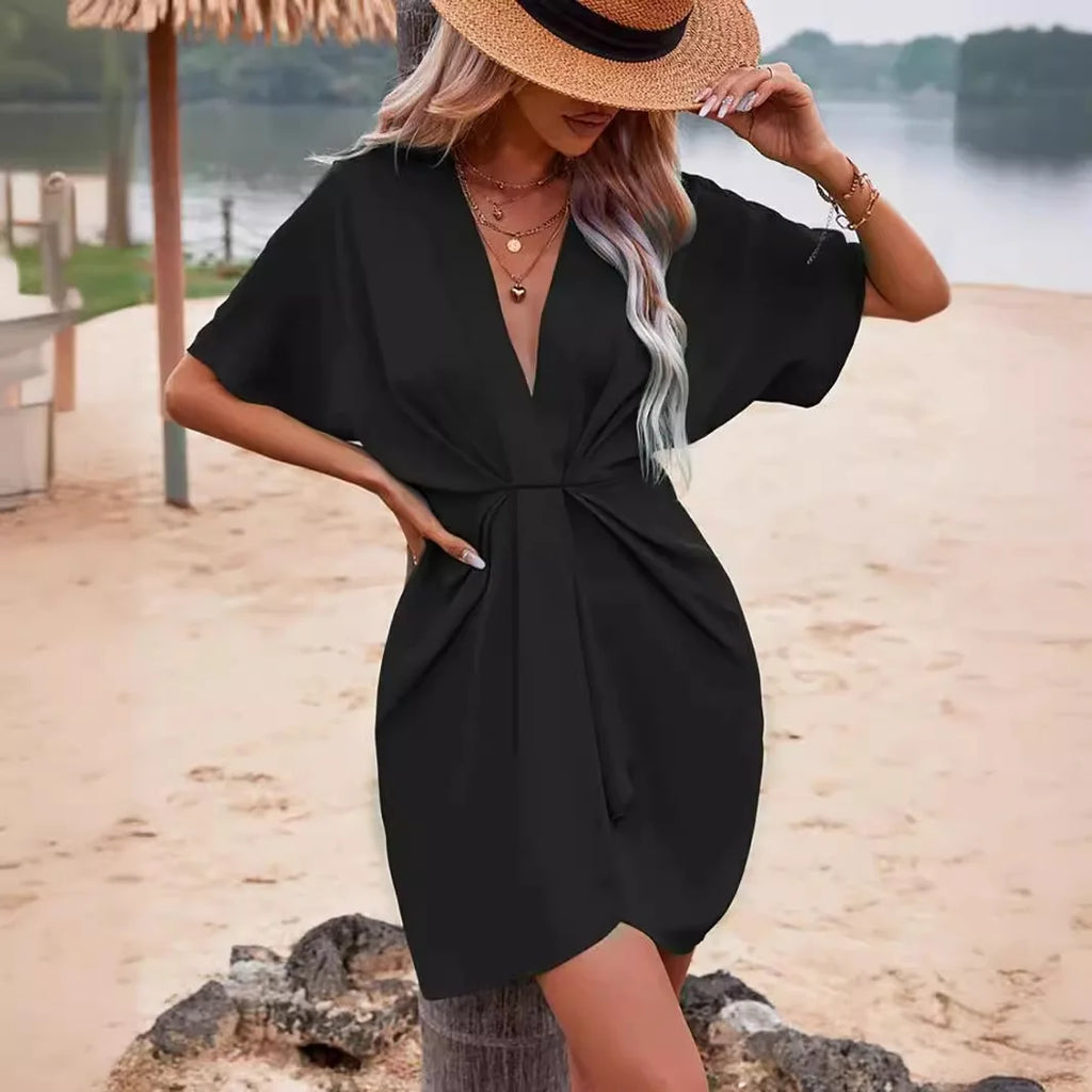 Aprikosenfarbenes Freizeitkleid mit Knoten - Casey