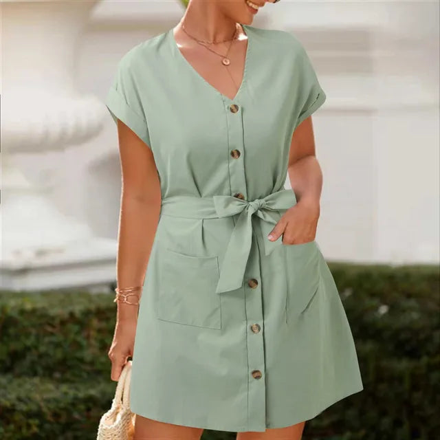 Rotes V-Ausschnitt Freizeitkleid - Scarlett