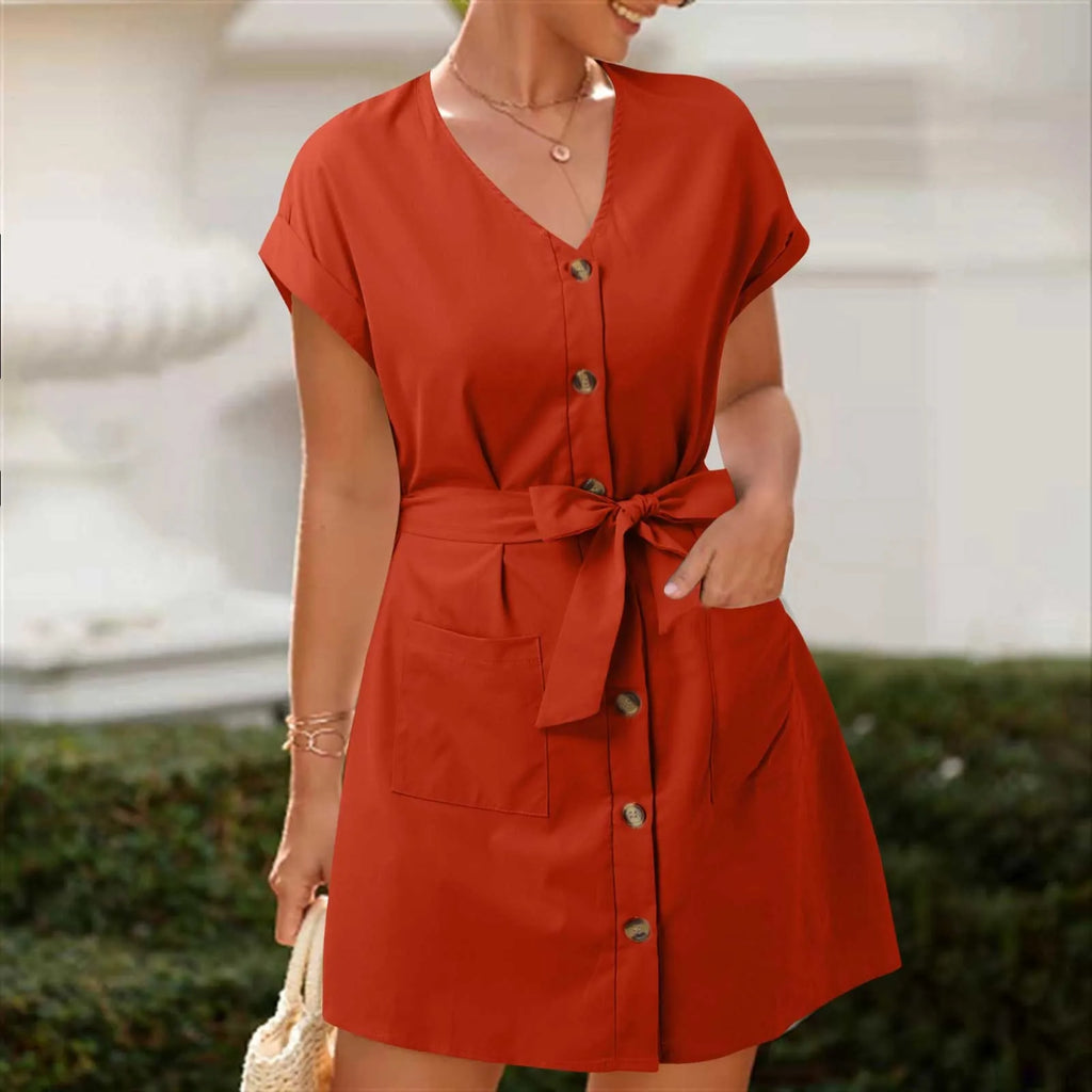 Rotes V-Ausschnitt Freizeitkleid - Scarlett