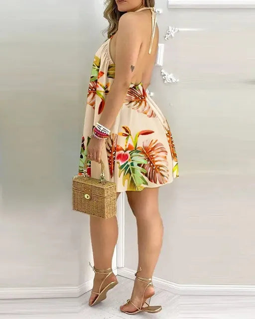 Ayla - Orangefarbenes Blumenkleid mit Trägern