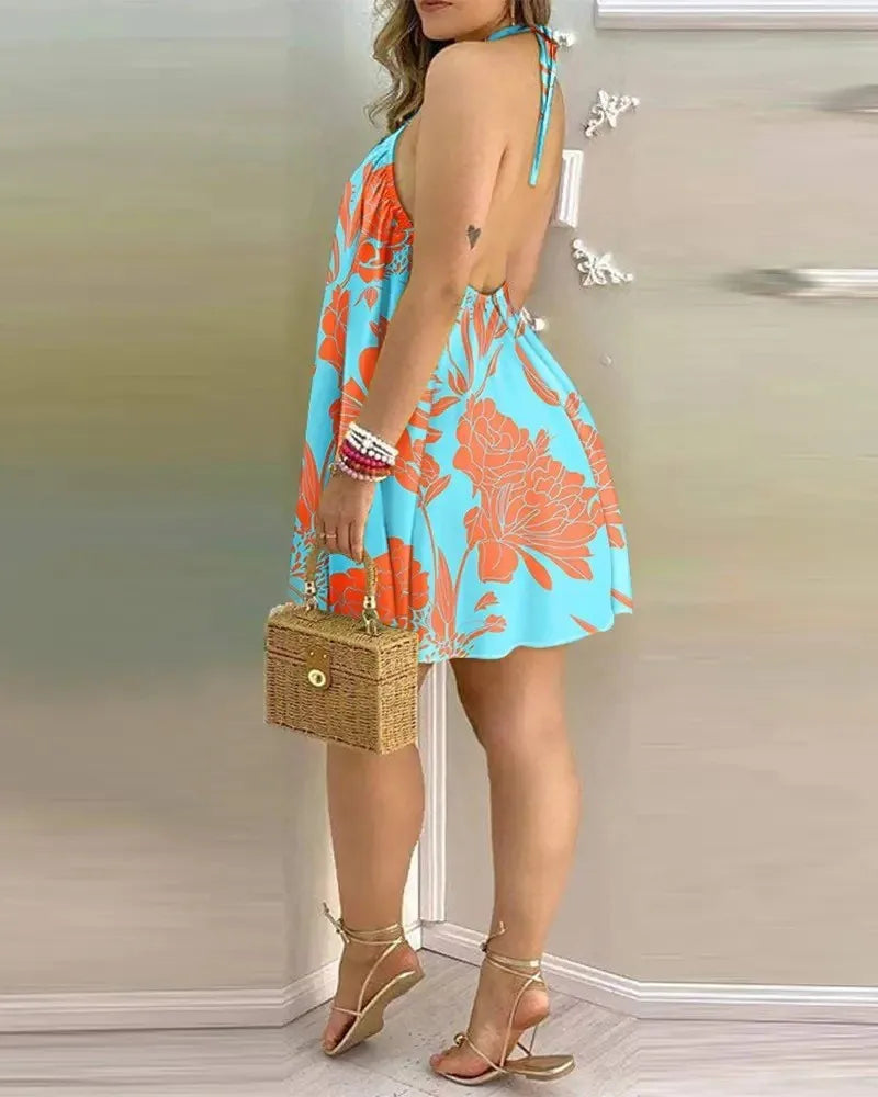 Ayla - Orangefarbenes Blumenkleid mit Trägern