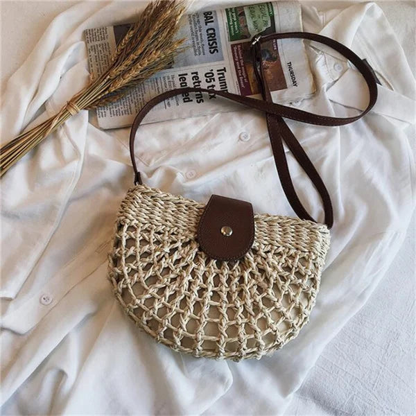 Khaki Rieten Zadeltasche - Berta