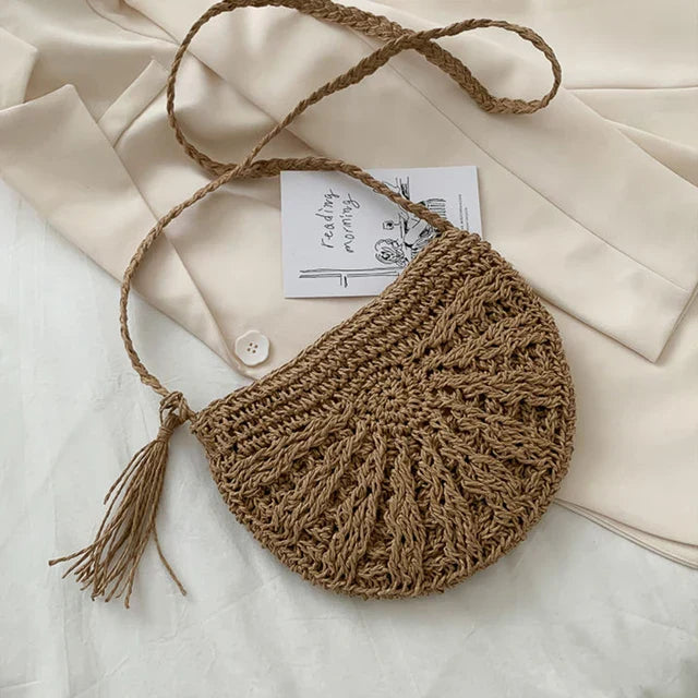 Khaki Rieten Zadeltasche - Berta