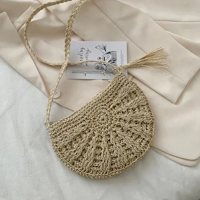 Khaki Rieten Zadeltasche - Berta