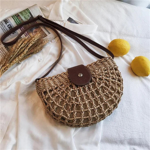 Khaki Rieten Zadeltasche - Berta