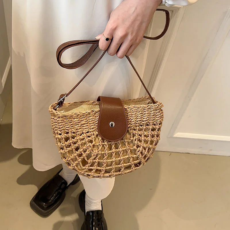 Khaki Rieten Zadeltasche - Berta