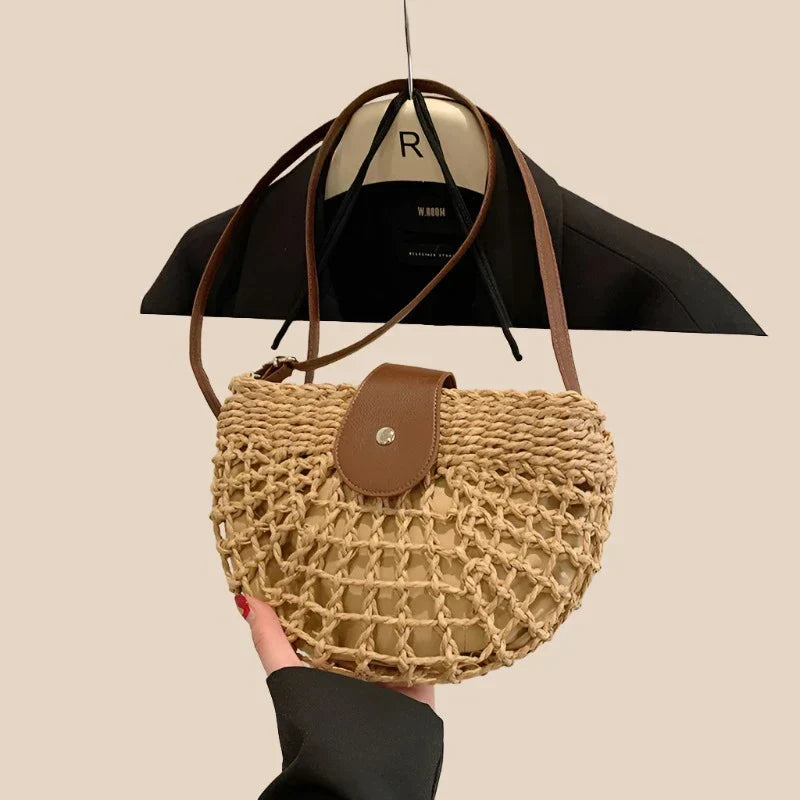 Khaki Rieten Zadeltasche - Berta