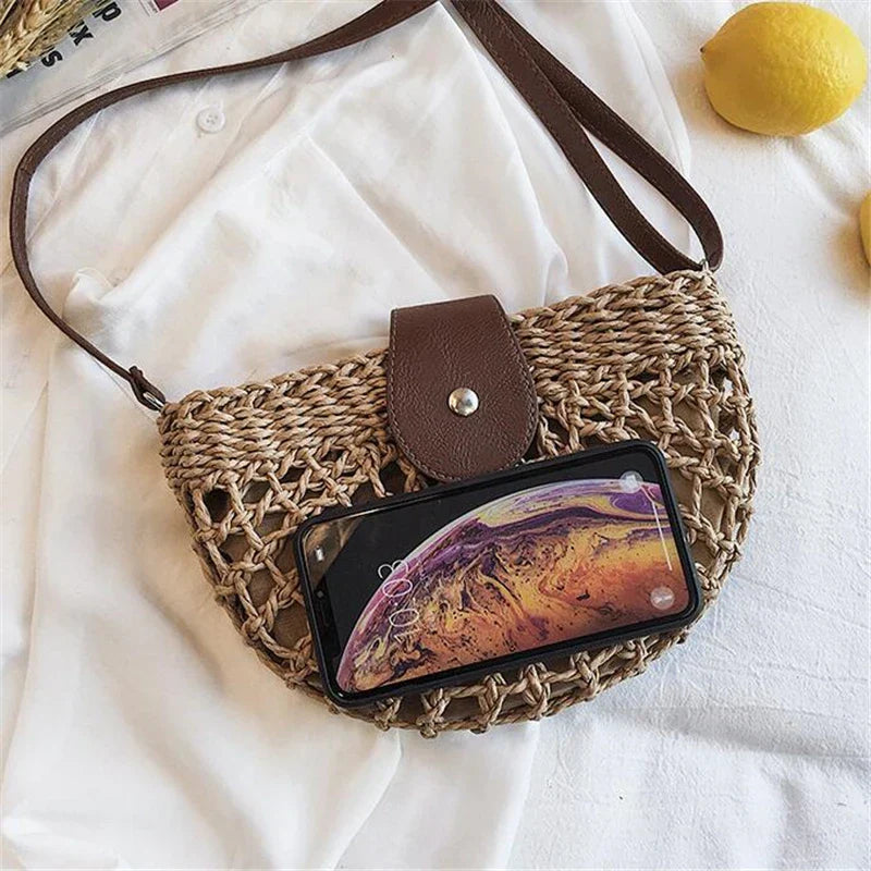Khaki Rieten Zadeltasche - Berta