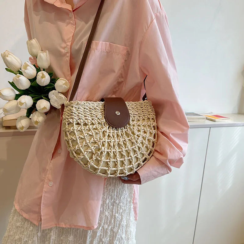 Khaki Rieten Zadeltasche - Berta