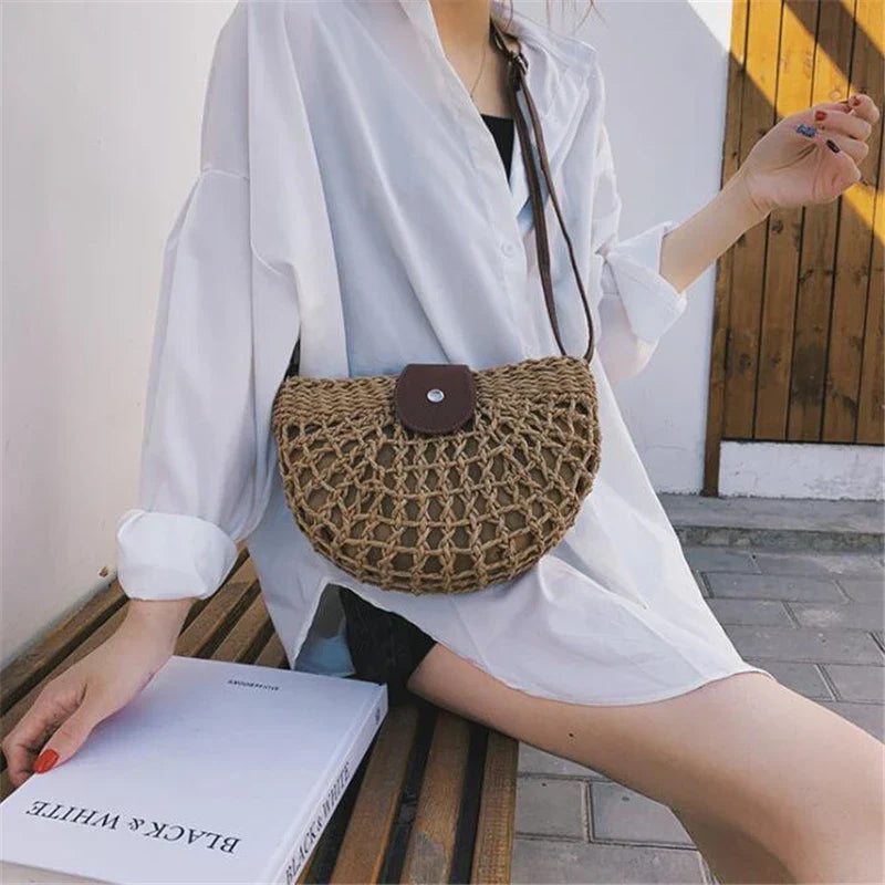 Khaki Rieten Zadeltasche - Berta