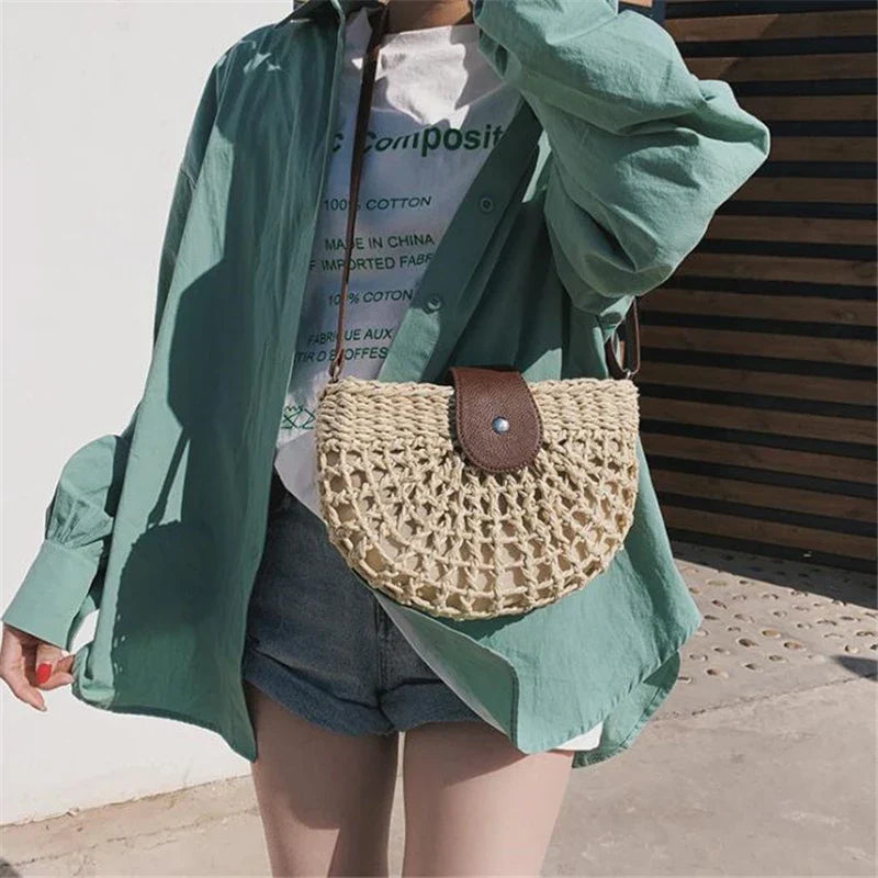 Khaki Rieten Zadeltasche - Berta