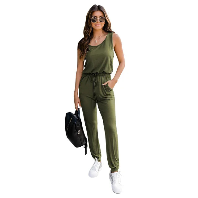 Areanna - Schwarzer lässiger ärmelloser Jumpsuit