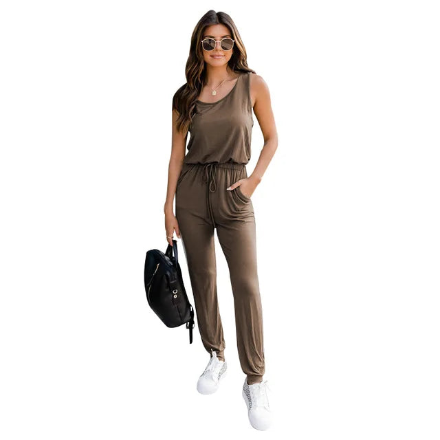 Areanna - Schwarzer lässiger ärmelloser Jumpsuit