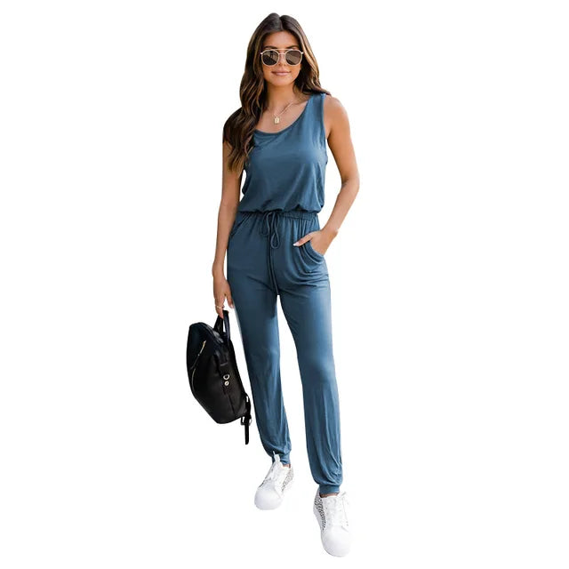 Areanna - Schwarzer lässiger ärmelloser Jumpsuit
