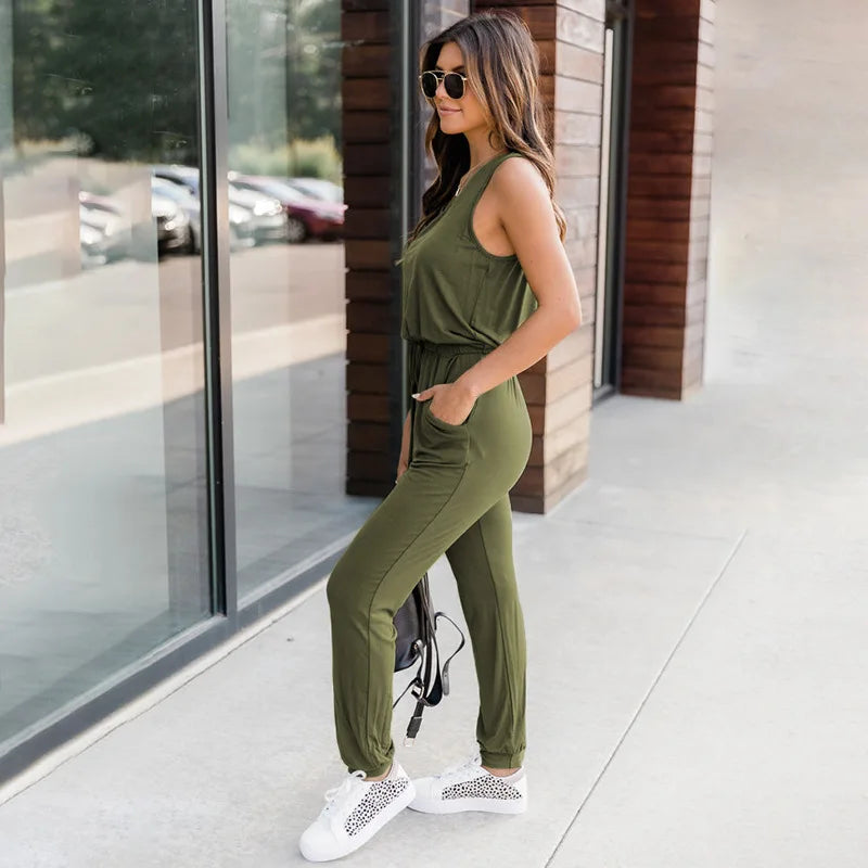 Areanna - Schwarzer lässiger ärmelloser Jumpsuit