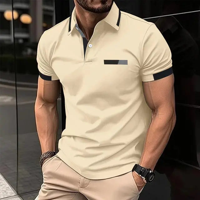 Blaues Kurzarm-Polohemd für Herren - Leo